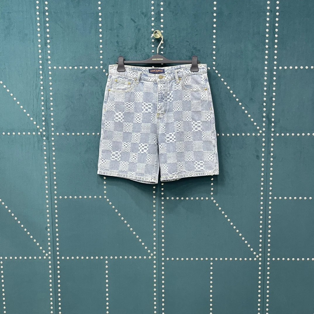 Louis Vuitton LV Shorts Checkerboard Pattern Jacquard logo Five-point Shorts25ss New Drawstring Casual Summer Pants5Two-in-One Casual Sweatpants for Men and Women, Pure Cotton Joggers