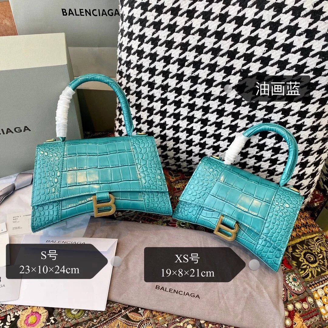 Balenciaga Bag Top version 【Level Surrogate Shopping】Hourglass Bag ahourglass Hourglass Bag Crocodile Leather Litchi Grain Cowhide XS No. S Women's Crossbody Bag