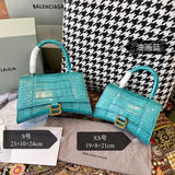Balenciaga Bag Top version 【Level Surrogate Shopping】Hourglass Bag ahourglass Hourglass Bag Crocodile Leather Litchi Grain Cowhide XS No. S Women's Crossbody Bag