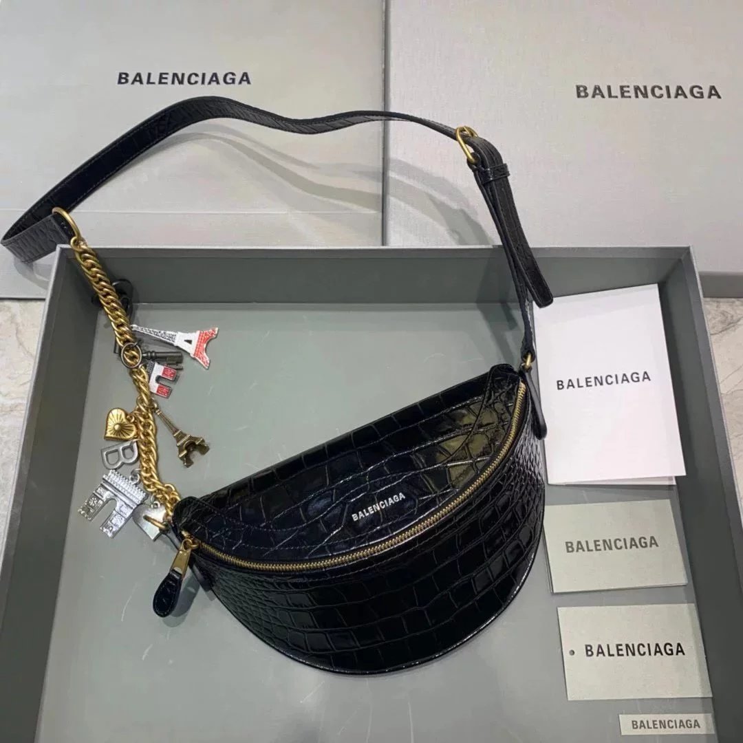 Balenciaga Bag Top version New crocodile pattern Balen Half-Month Use Imported Crocodile Cowhide Material Waist Bag Chest Bag Shoulder Bag Messenger Bag Handbag Women's Bag