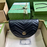 Gucci Women's Bag Top version 【Original Genuine Goods Leather】2023New Crescent Saddle Bag Marmont Series Quilted Chain Small Saddle Bag Ma Meng Series Hobos Dumpling Bag Selenodont Bag Semicircle Bag Flip Small Mailman Bag Women's Bag746431