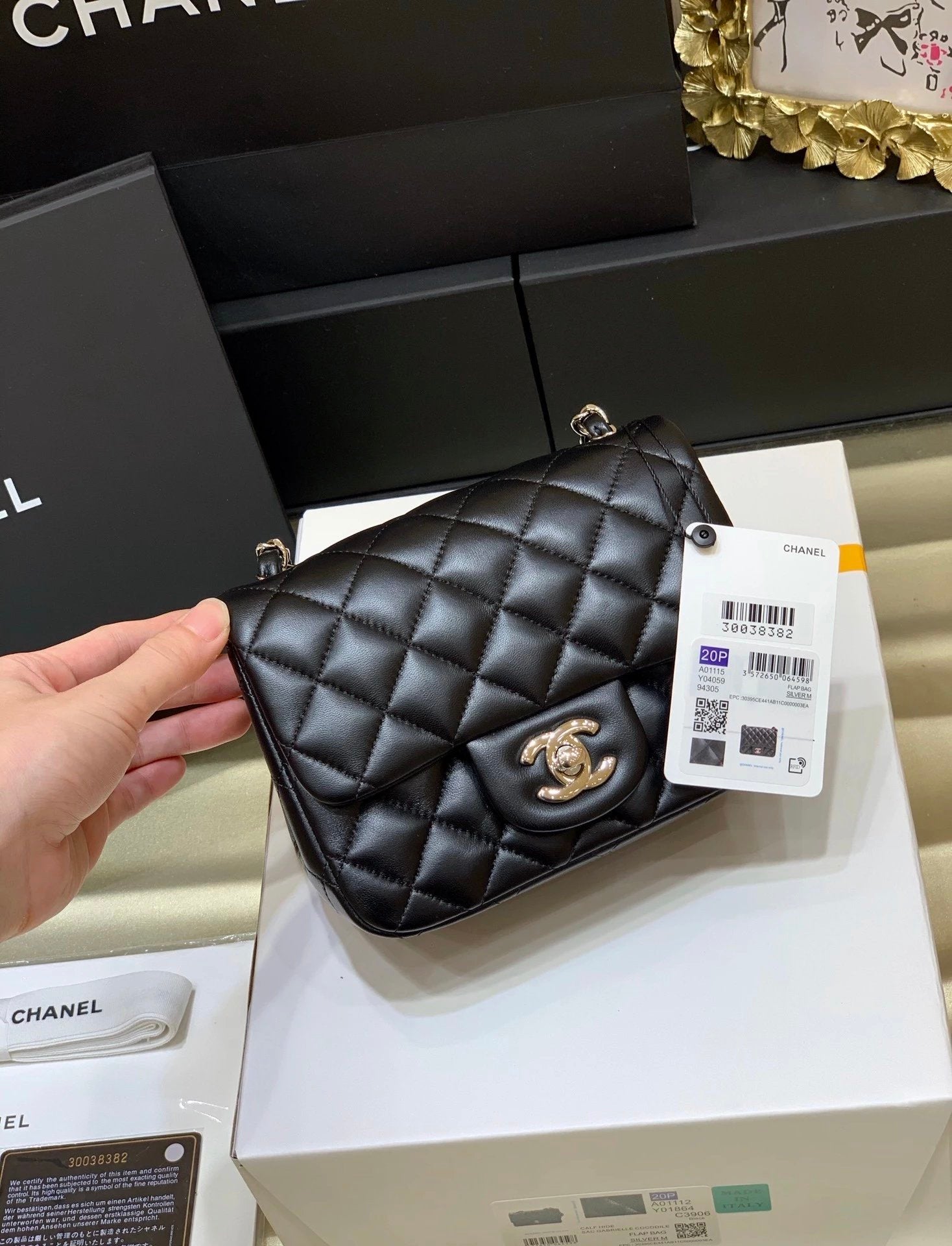 Chanel Women's Bag Top version Original Leather Surrogate Shopping Version New Bag Ch@ne1CF Fat Fang1115mini17cm Caviar Ball Grain Cowhide CF Sheepskin Mini Small Sized Flap Bag Shoulder Crossbody Chain Bag Lambskin Original Leather