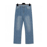 Louis Vuitton LV Jeans Printed with Old Flowers logo25ss Spring Summer New Straight Leg Jeans Unisex Slim Fit Long Pants Loose