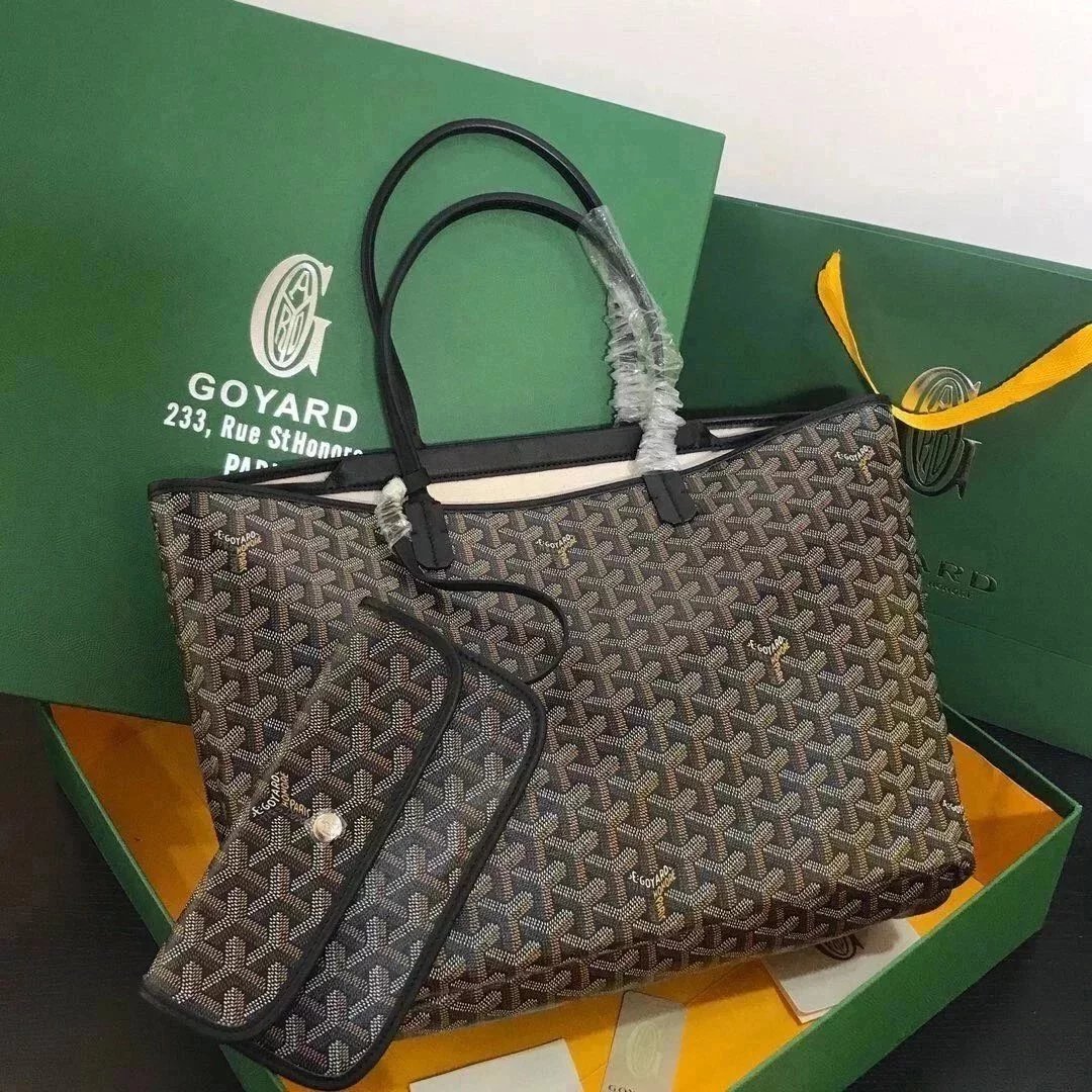 Goyard Bag Top version 【Original Leather】New Shopping Bag New Double-Layer Shopping Bag tote Tote Bag Full of Flower Hand Stitching Full of French Elegant Custom Y Graffiti Material with Leather Lightweight and Wear-Resistant Material