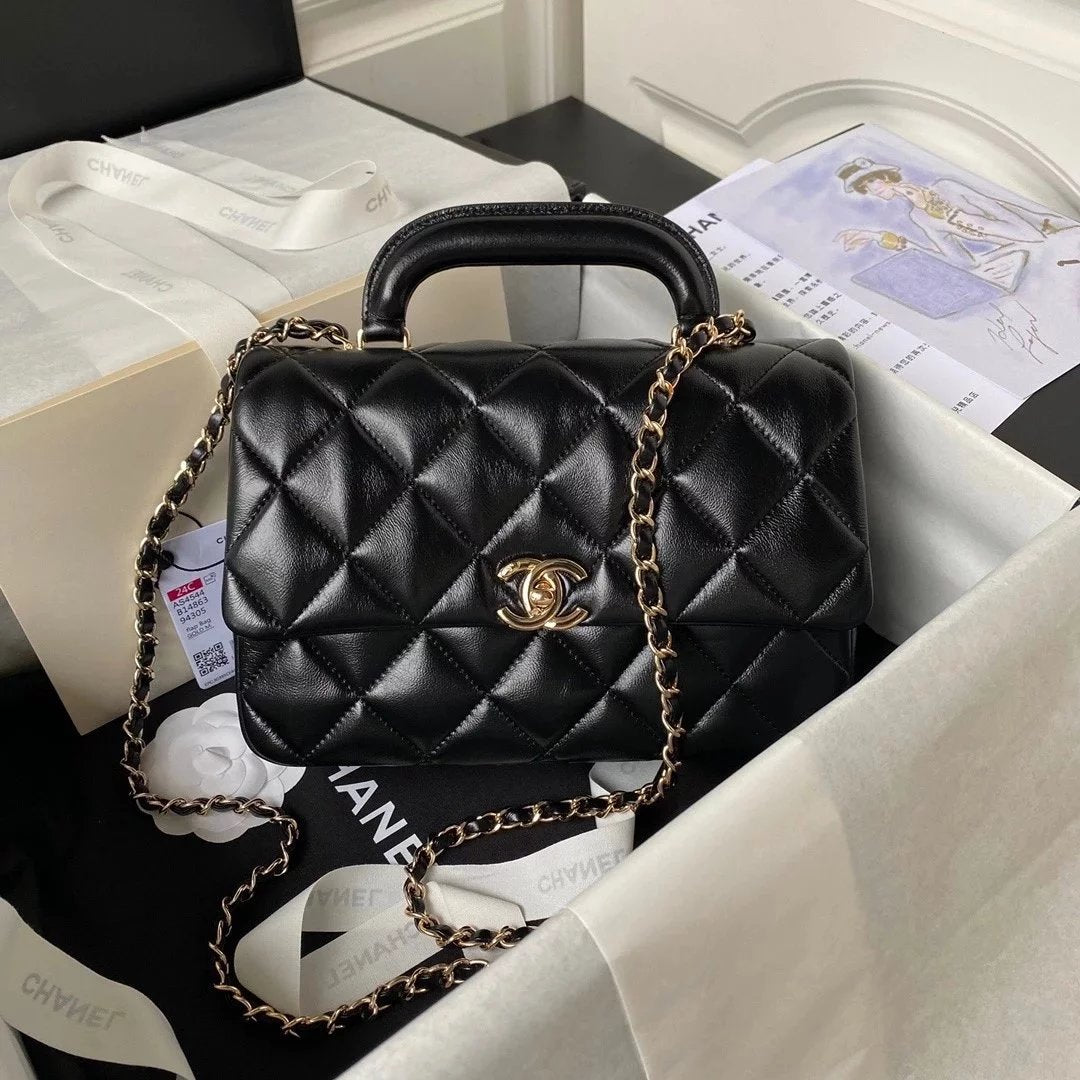 Chanel Women's Bag Top version 【**Original Version】24C New Handle Square Fat Bag24c Oil Wax Leather Handle Square Fat Man Square Bag Handle CF Fat Flap Bag Chain Bag As4543As4544