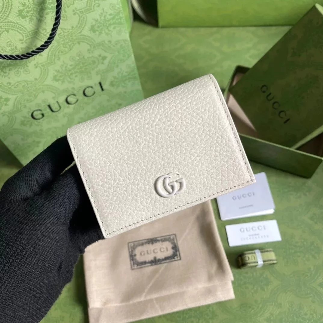 Gucci Wallet Top version 【Original Leather】2022New Wallet Marmont Series Card Holder Cowhide Short Wallet Wallet Men's and Women's Wallet456126