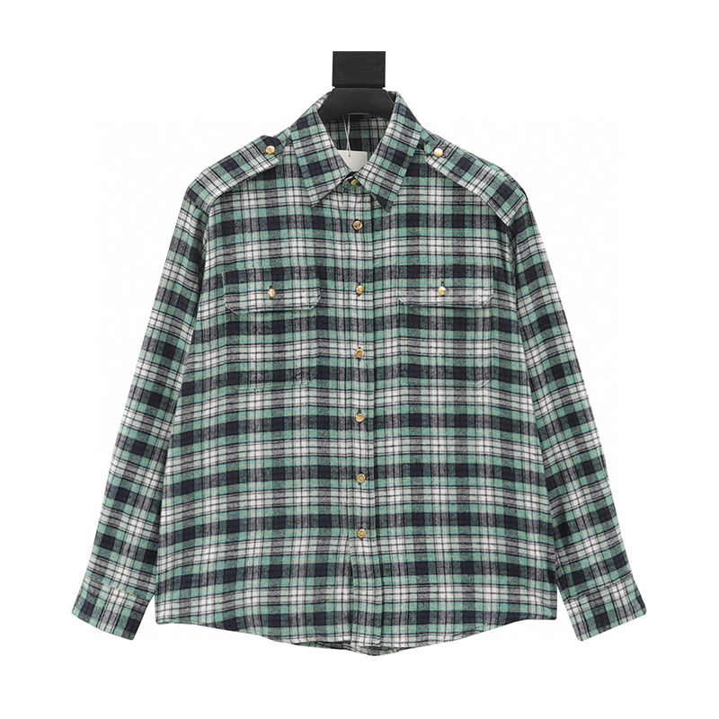 Celine Shirt Green Plaid Flannel Long-Sleeved Shirt for Men and Women