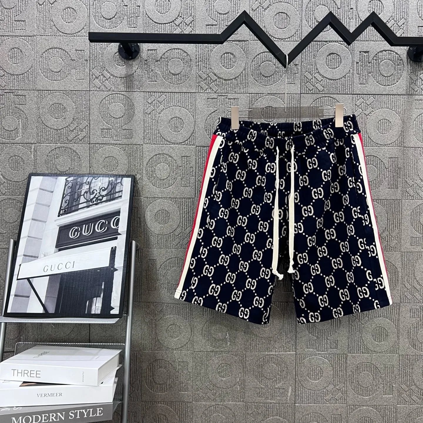 Gucci Shorts Full Print Double G Letter Printing logo Five-point Shorts25ss New Drawstring Casual Summer Pants American Style5Two-in-One Casual Sweatpants for Men and Women, Pure Cotton Joggers