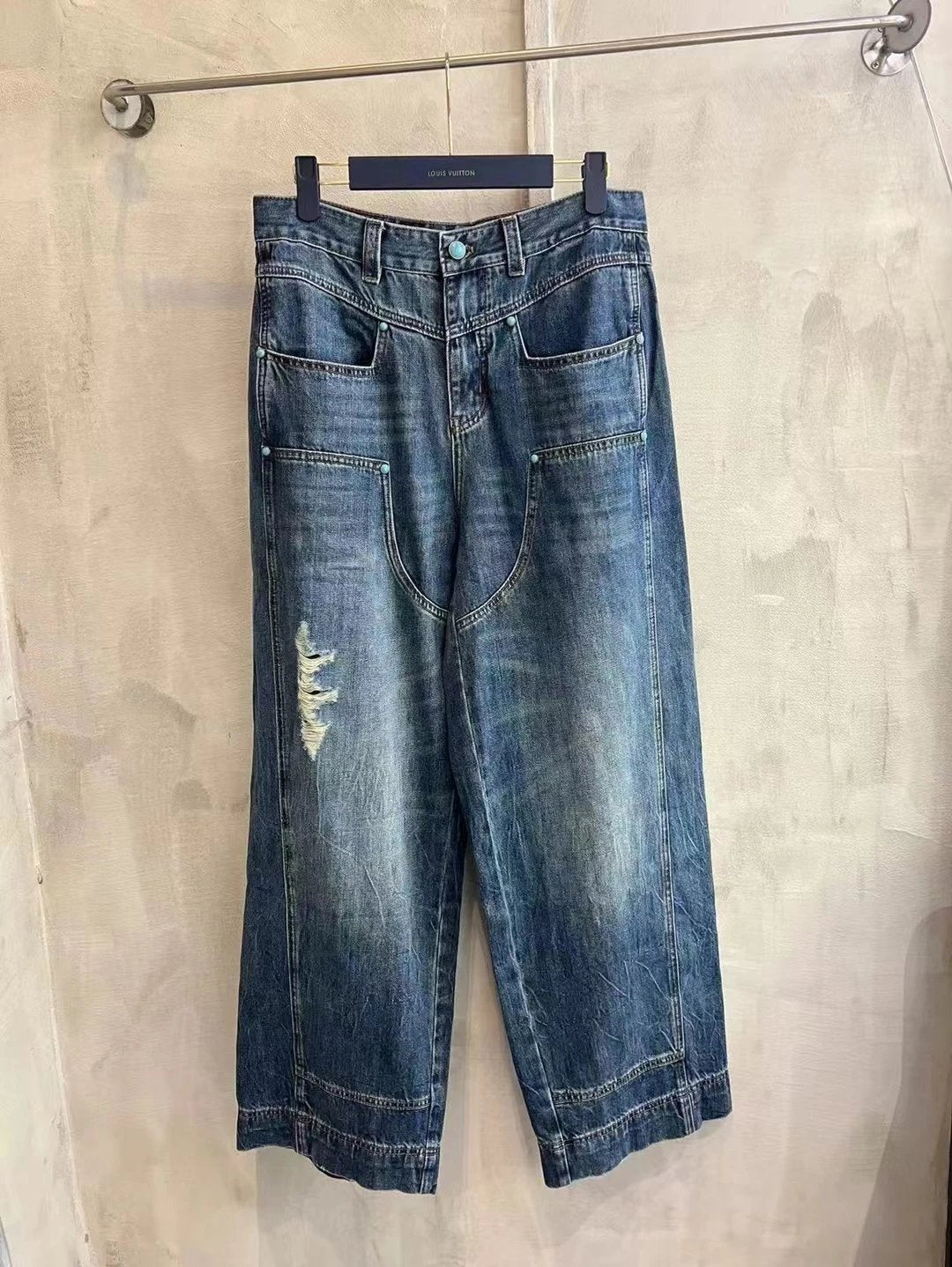 Louis Vuitton LV Jeans Turquoise Denim Pants Series Straight Leg Jeans Autumn Winter New Unisex Loose Casual Wide Leg High Waist Pants