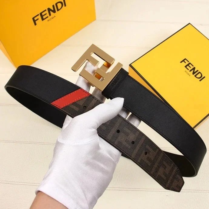 FENDI Belt Top version Belt Men's and Women's Belt Italy Imported Cowhide Leather Pure Original Leather Men's Belt Smooth Buckle Man's Belt f Home Belt3.8Centimeter Wide