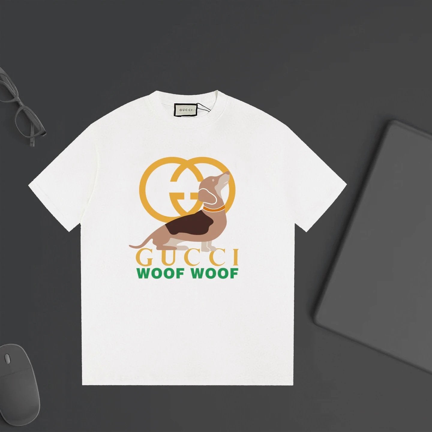 Gucci T-shirt Double-breasted G Cartoon Dog Print logo round Neck Short Sleeve25ss New Pure Cotton Unisex Style T T-shirt OS Loose Fit Base Shirt Top Half Sleeve T-Shirt