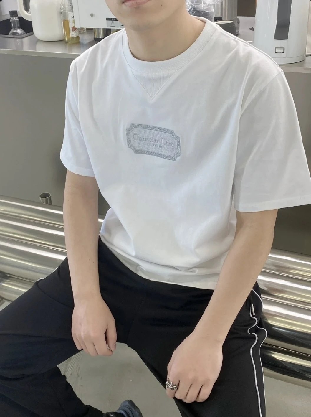 Dior T-shirt Classic Embroidery ContureLOGO Logo Crew Neck Short Sleeve25ss New Pure Cotton Unisex Style T T-shirt OS Loose Fit Base Shirt Half Sleeve T-Shirt Top Half Sleeve