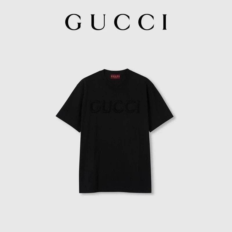 Gucci T-shirt Chest Brand logo round Neck Short Sleeve25ss New Pure Cotton Unisex Style T T-shirt OS Loose Fit Base Shirt Top Half Sleeve T-Shirt