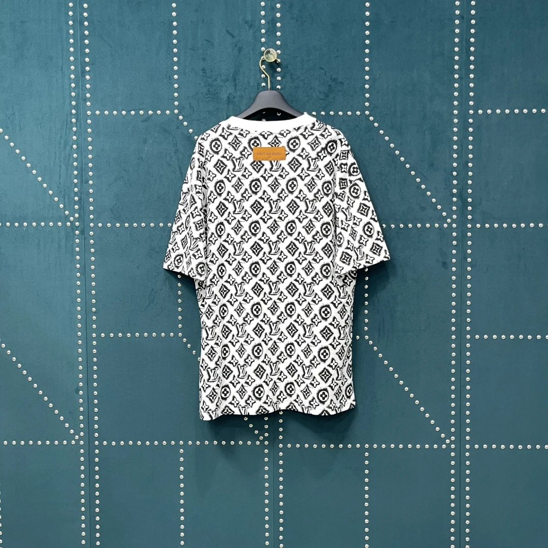 Louis Vuitton LV T-shirt Full Print Dot Matrix Vintage Flower logo round Neck Short Sleeve25ss New Pure Cotton Unisex Style T T-shirt OS Loose Fit Base Shirt Half Sleeve T-Shirt Top Half Sleeve