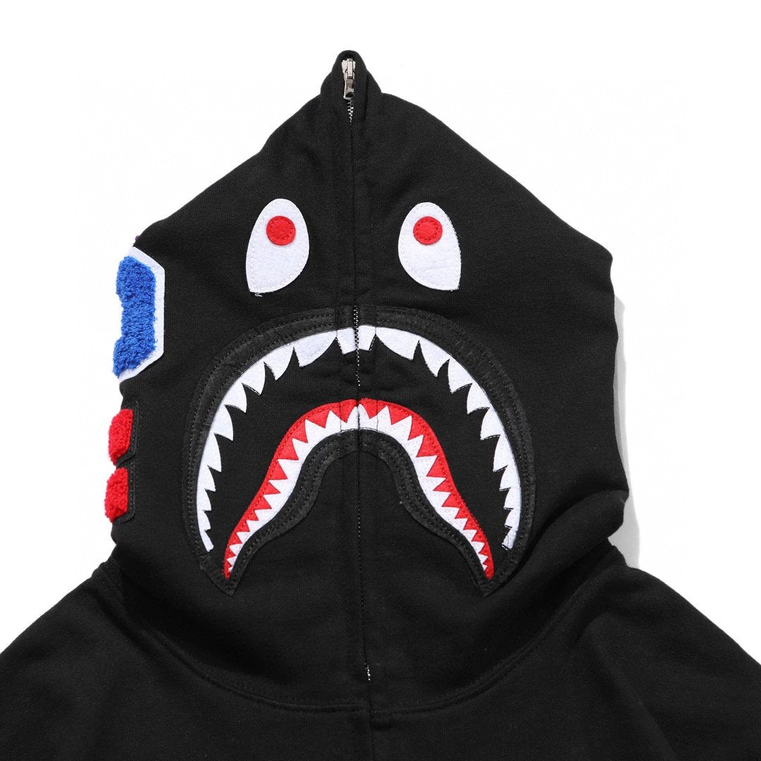 Bape Hoodie Top Version Correct Version Japanese Style Fashion Brand Camouflage Shark Head Hooded Sweater Loose Fleece-lined Limited Coat for Men and Women