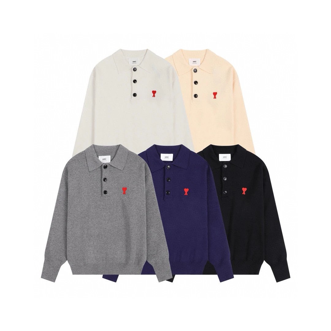 Ami Sweater Top Version Autumn and Winter New Xiao Zhan Cui Yuzhi Same Style POLO Lapel Embroidery Love Couple Sweater Long Sleeve Sweater