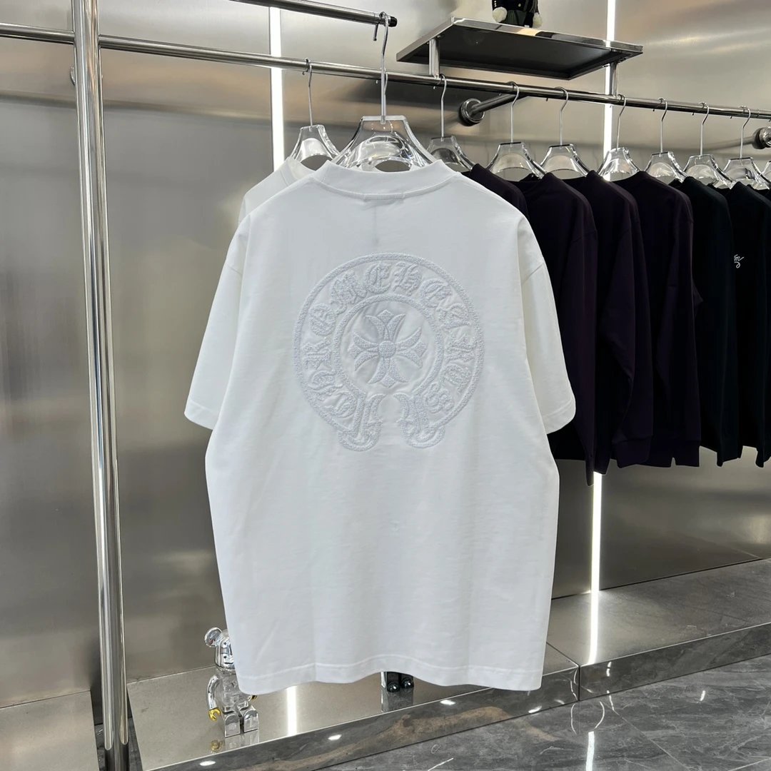 Chrome Hearts T-shirt Cross Stitch Vacuum Embroidered Crew Neck Short Sleeve Pure Cotton Unisex T T-shirt OS Loose Fit T-Shirt Casual Simple Base Shirt