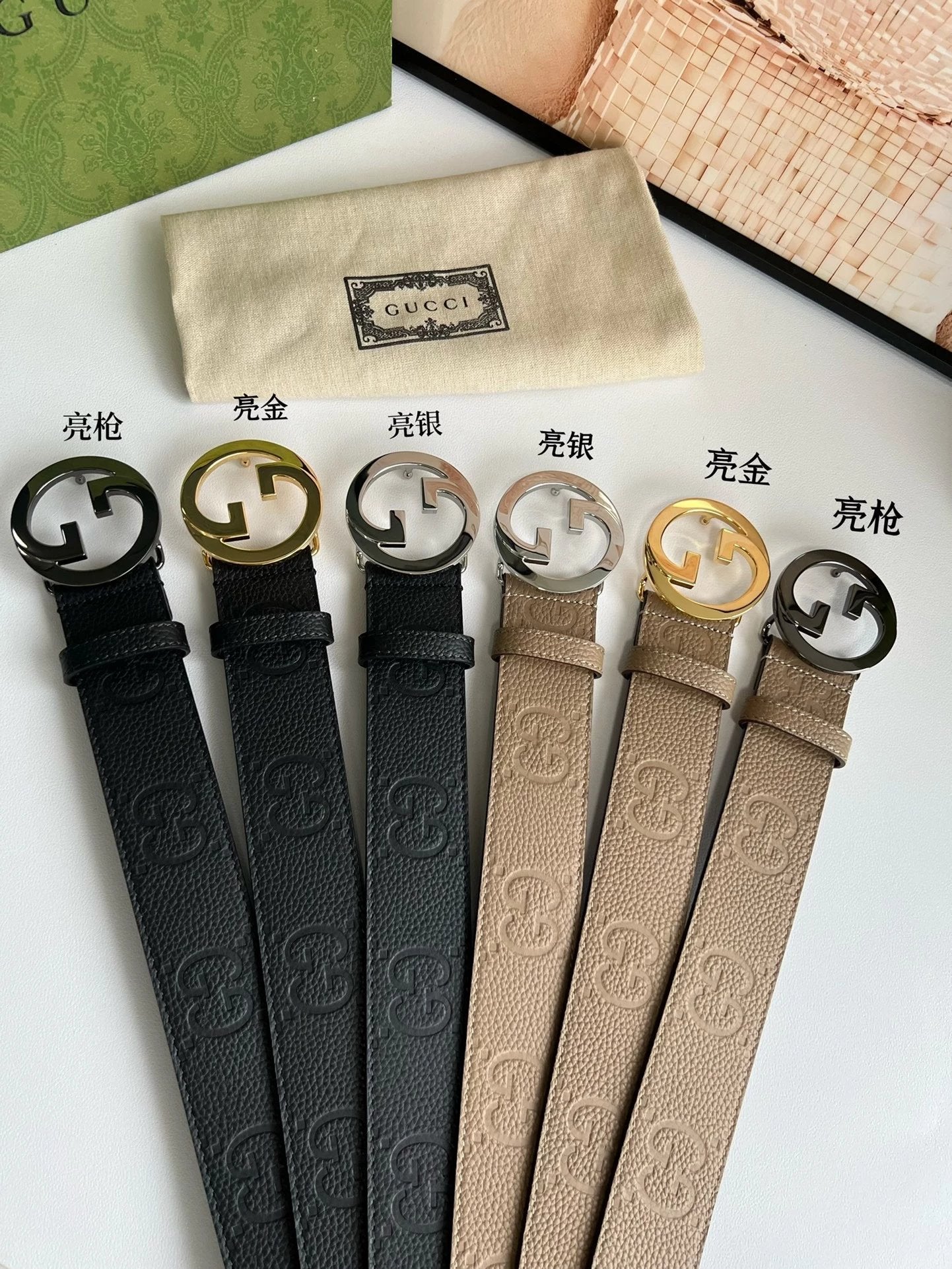 Gucci Belt Top version 【Full Package】Men's Leather Belt Gucci Width for Personal Use4.0cm Italian Double-Sided Imported First-Layer Cowhide Double G Embossed Boutique Double G Steel Buckle Low-Key Luxury Fashion All-Matching G Men's Belt