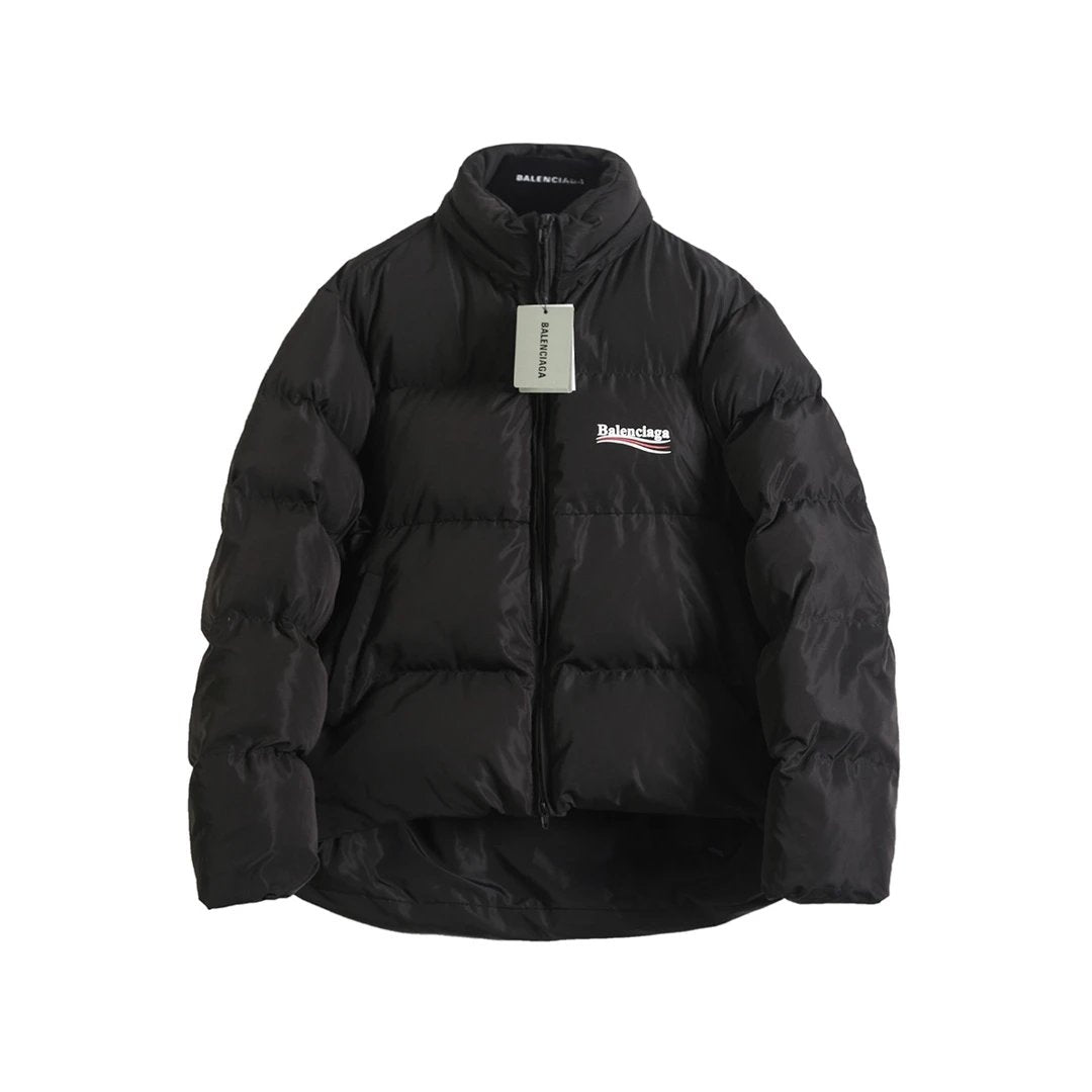 Balenciaga Down Jacket Classic Cola Wave Print Cocoon Cotton Jacket Casual Loose Thickened Warm Short Stand Collar Down Cotton Jacket os Unisex Style24ss New Winter Products