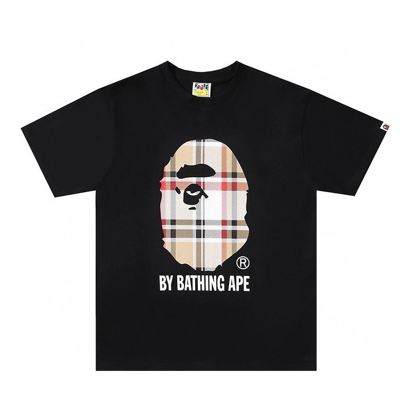 Bape T-shirt Top Version Printed Checks Short Sleeve T Summer T-shirt for Men and Women