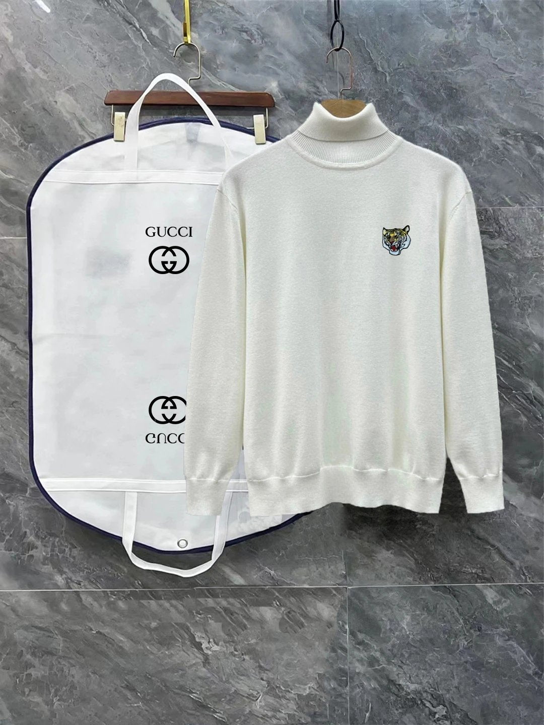 Gucci Sweater Tiger logo Turtleneck Sweater Coat Men's and Women's Same Style Outerwear OS Loose Top Long Sleeve Soft Glutinous Idle Style