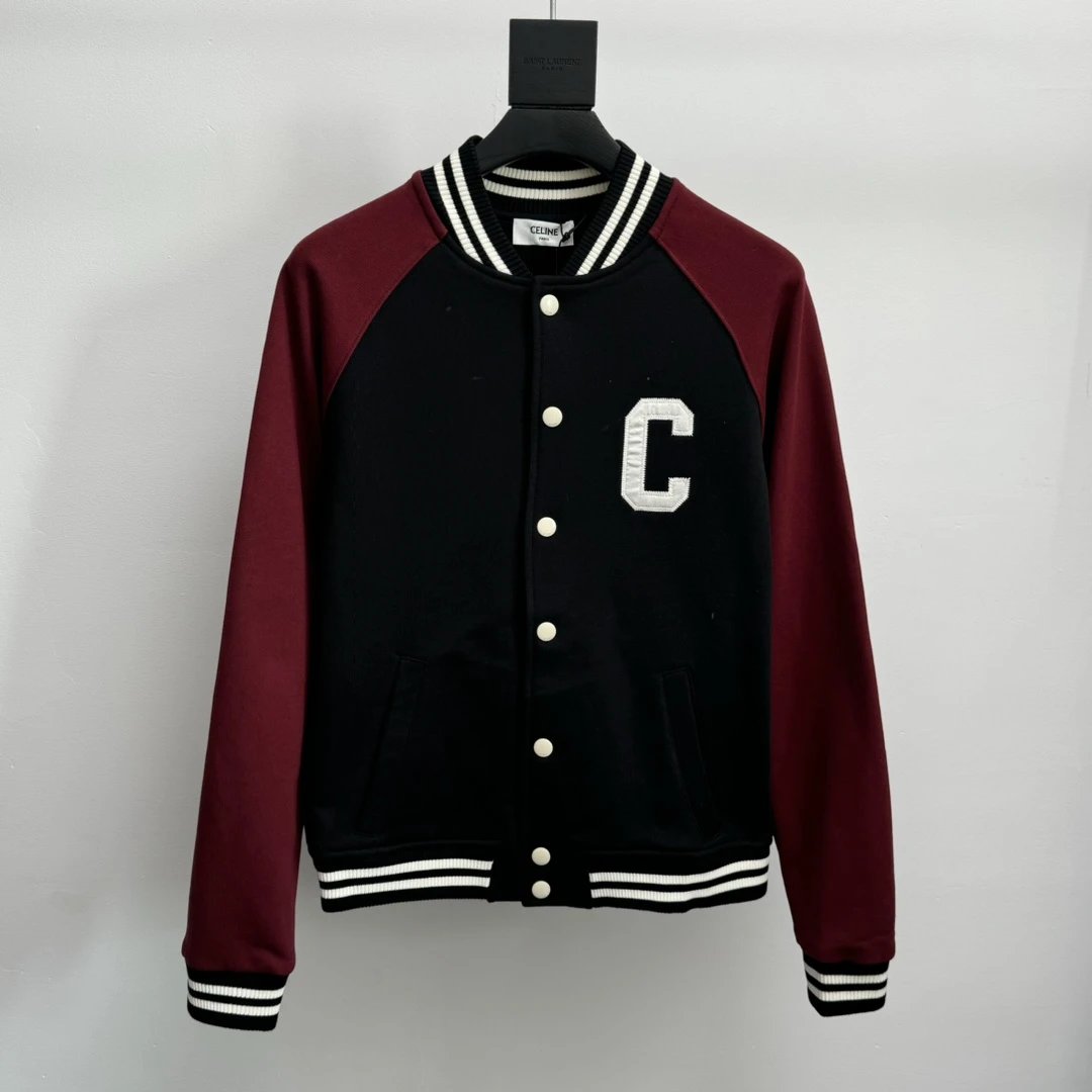 Celine Jackets Letter Patch Embroidery Color Block Jacket Casual Loose Stand Collar Bomber Jacket Unisex Sports Cardigan24ss Autumn and Winter New Products