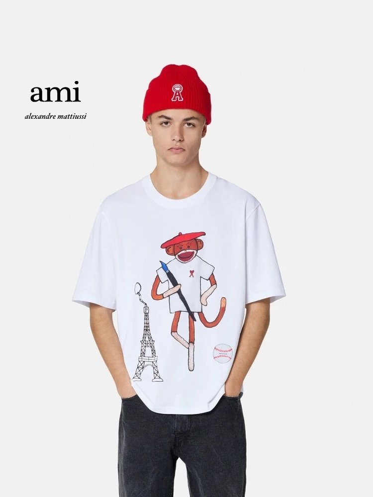 Ami T-shirt Top Version Men's and Women's Same Series Cotton Leisure Short Sleeve T T-shirt