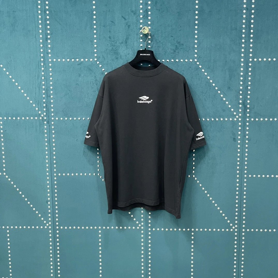 Balenciaga T-shirt Chest3B Embroidery logo round Neck Short Sleeve25ss New Pure Cotton Unisex Style T Casual T-Shirt Base Layer Shirt OS Loose Fit Half Sleeve Top Plus Size