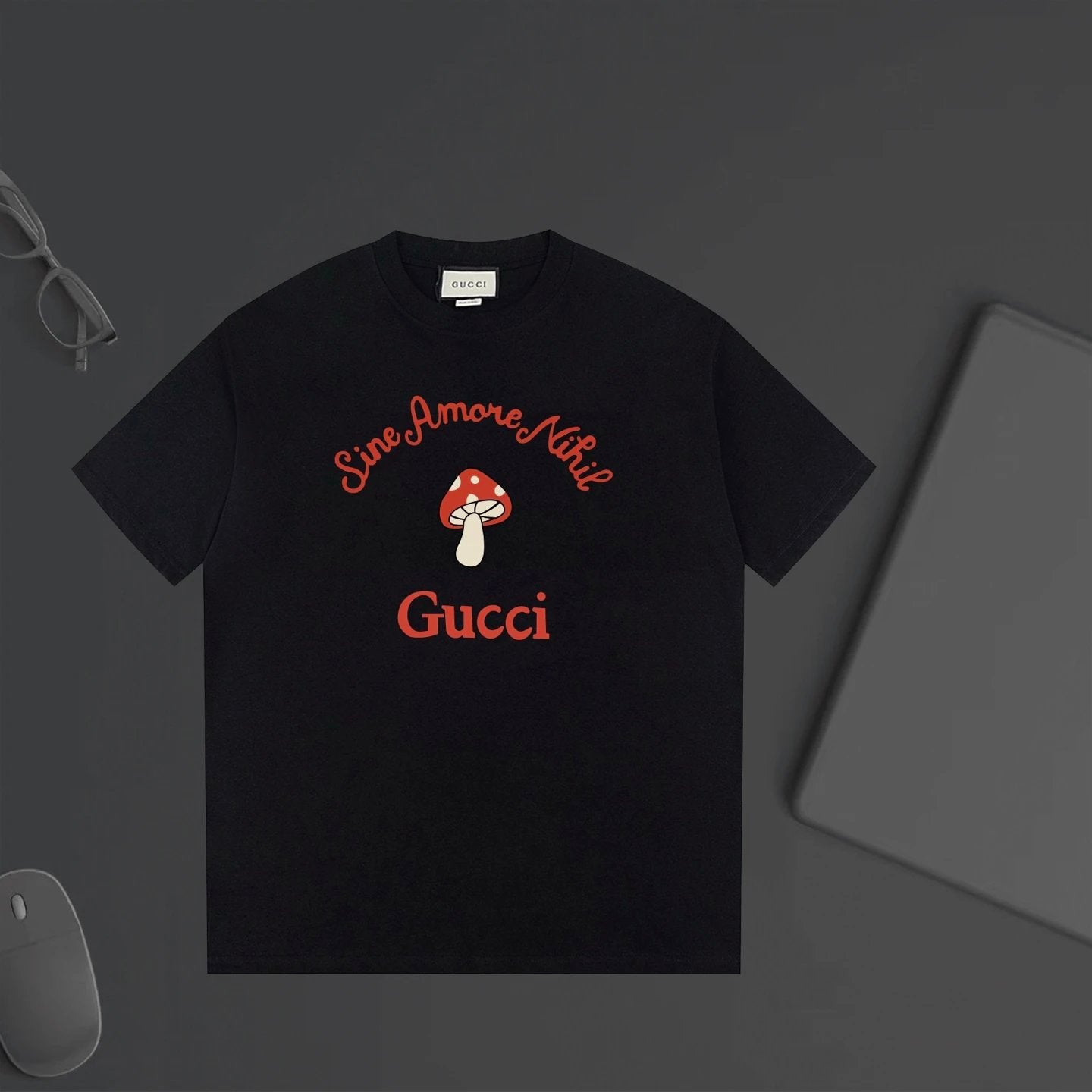 Gucci T-shirt Letter Mushroom Print on the Chest logo round Neck Short Sleeve25ss New Pure Cotton Unisex Style T T-shirt OS Loose Fit Base Shirt Half Sleeve T-Shirt Top Half Sleeve
