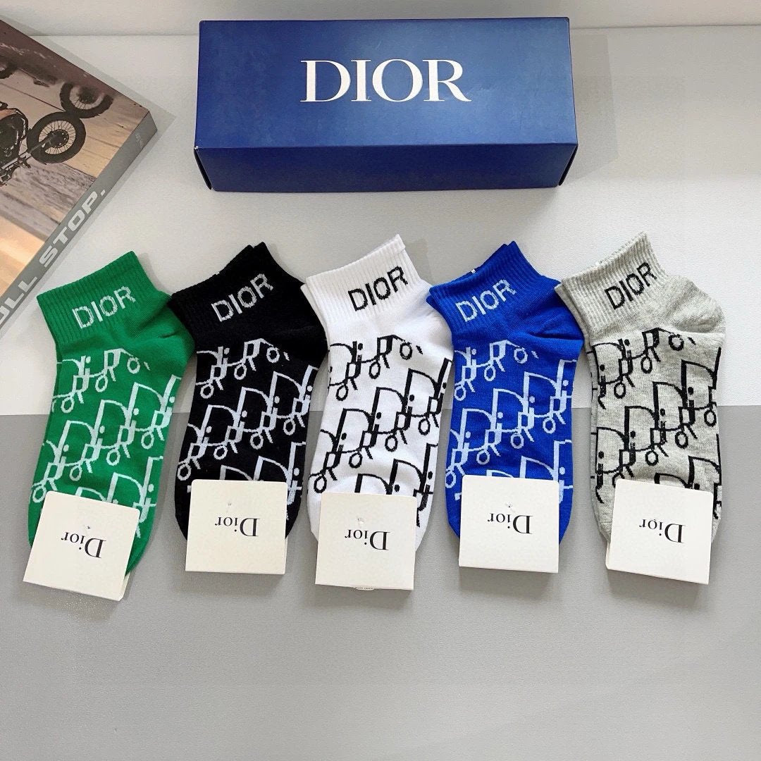 Dior Sock 【a Box5Double】D Letter Pattern logo Breathable and Stylish Pure Cotton Calf Socks25ss New Short Tube Cotton Socks Thin Business Sports Casual Spring Summer Autumn Versatile Deodorant Sweat-Absorbing