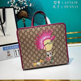 Gucci Women's Bag Top version 【**Version】2023New Children's Printing Series Tote Bag Pink Jason Pattern2024New Children's Bags Tote Package Vegetable Basket Bag605614New Sausage Dog Bichon LADYBIRD