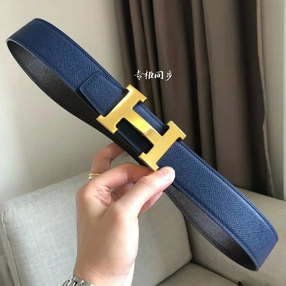 Hermes Belt Top version 【High Quality in Stock】New First Layer Cowhide Belt Men's and Women's H Buckle Business Casual Double-Sided Available Belt