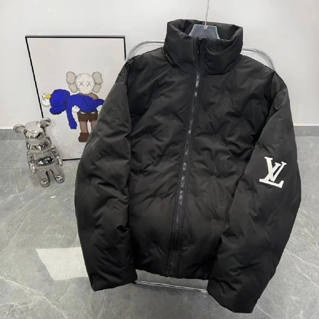 Louis Vuitton LV Down Jacket Full Embossed Print logo Stand Collar Down Jacket Unisex Fluffy Hooded Long Sleeve Puffer Coat Winter Thickened Warm Outerwear Loose Versatile Fashion