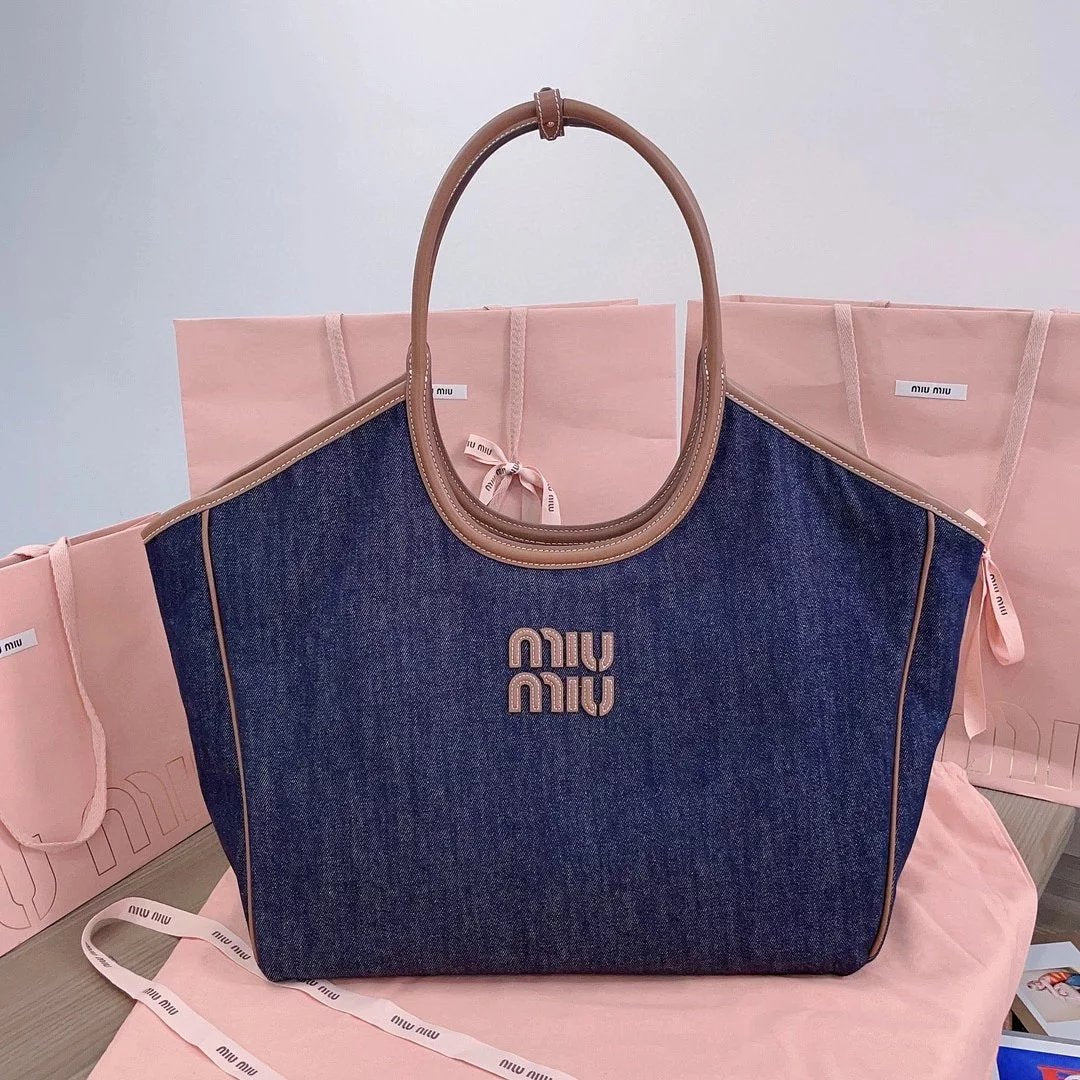 Miu Miu Bag Top version 【】New Isidan Limited Tote Bag Denim Shoulder Bag Underarm Bag Handbag Women's Bag5BG276