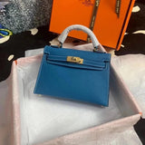 Hermes women's bag Top version New Women's Bag Minikellyll Kelly Bag Second Generation Epsom Leather Handmade Wax Line19cm