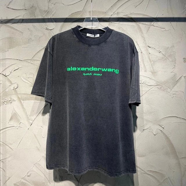 Alexander Wang T-shirt Top Version Spring and Summer Men's and Women's Foam Distressed Letters logo Short Sleeve T T-shirt