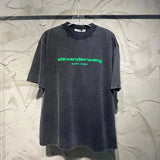 Alexander Wang T-shirt Top Version Spring and Summer Men's and Women's Foam Distressed Letters logo Short Sleeve T T-shirt