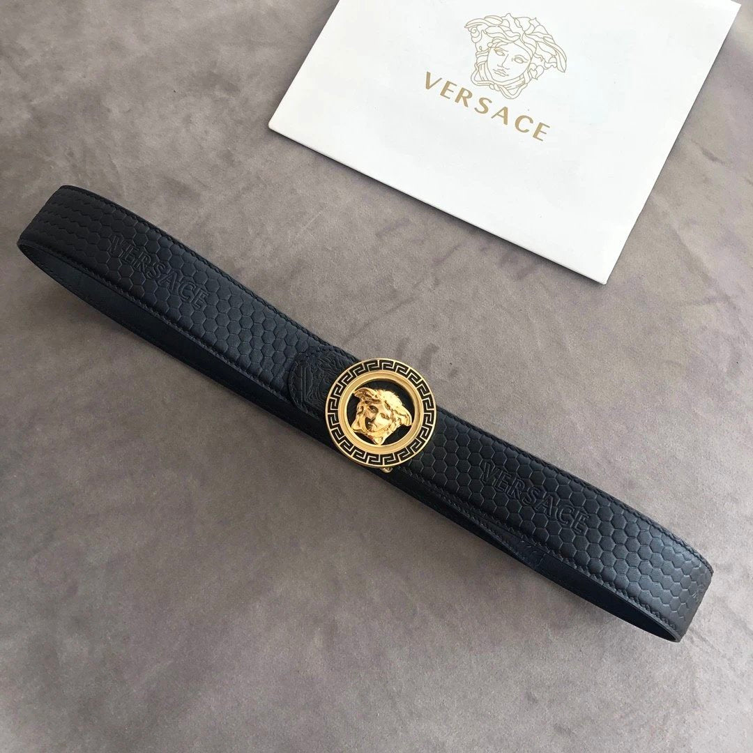 VERSACE Belt Top version Counter Original Brand New Full Set3.8Belt Belt Fashion Trendy Genuine Leather Business Casual Men's and Women's Belt Cowhide Pant Belt