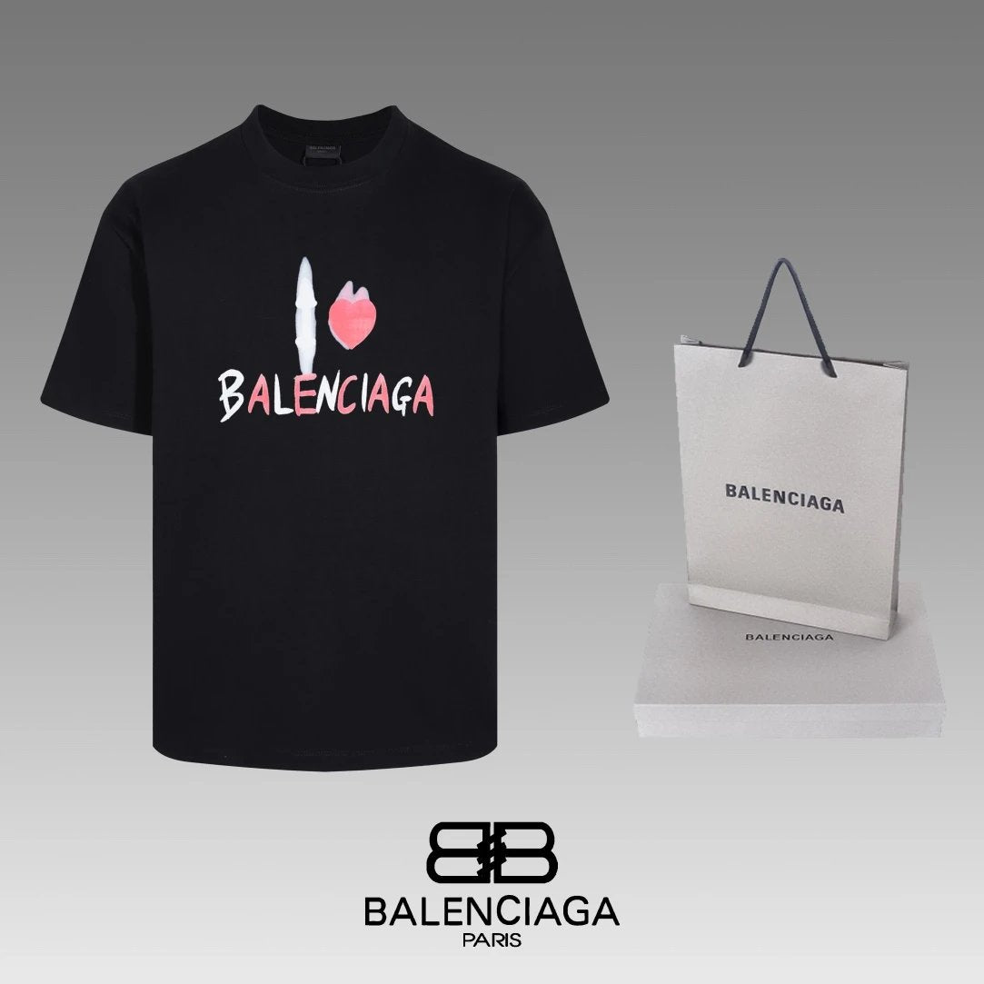 Balenciaga T-shirt Hand-painted Letter Strawberry Pattern Print on Chest logo round Neck Short Sleeve25ss New Pure Cotton Unisex Style T T-shirt OS Loose Fit Base Shirt Top Half Sleeve T-Shirt