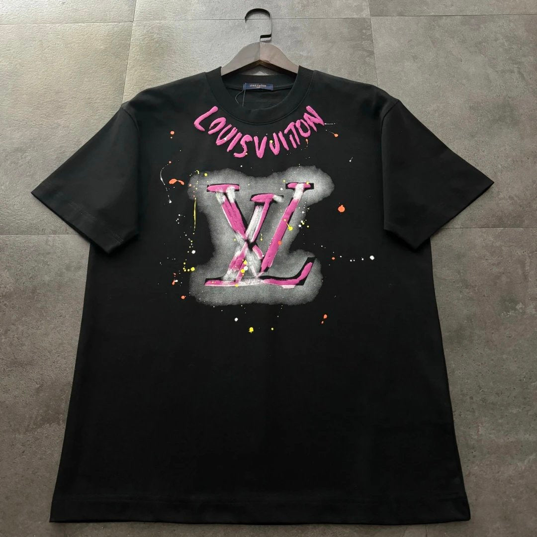 Louis Vuitton LV T-shirt 3D Letter Print on the Chest logo round Neck Short Sleeve25ss New pure cotton T Unisex T-Shirt OS Loose Fit Base Shirt Top Half Sleeve T-Shirt