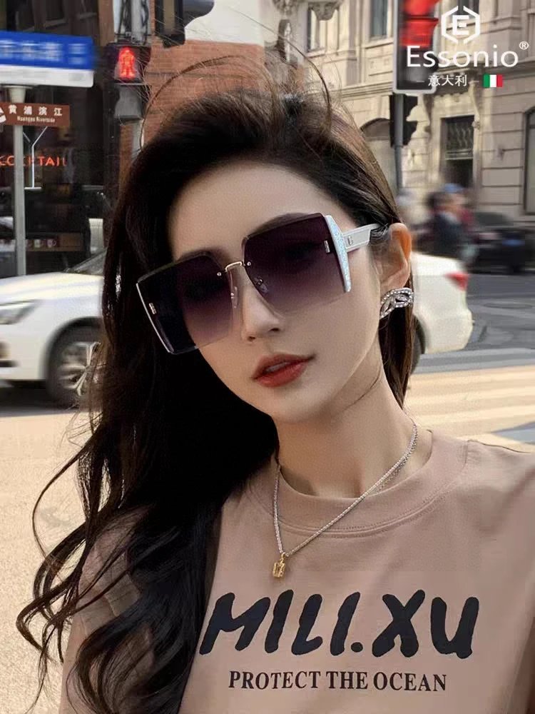 Dior Sunglasses Square Rimless Sunglasses Slimming No Prescription Driving Beach Fishing Women's UV Protection25ss New Sports Casual Versatile