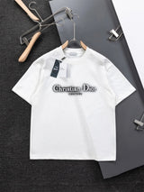Dior T-shirt Front Split Glow-in-the-Dark Letter Print logo round Neck Short Sleeve25ss New Pure Cotton Unisex Style T T-shirt OS Loose Fit Base Shirt Top Half Sleeve T-Shirt
