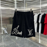 Louis Vuitton LV Shorts Personalized Embroidery logo Five-point Shorts25ss New Drawstring Casual Summer Pants American Style5Two-in-One Casual Sweatpants for Men and Women, Pure Cotton Joggers