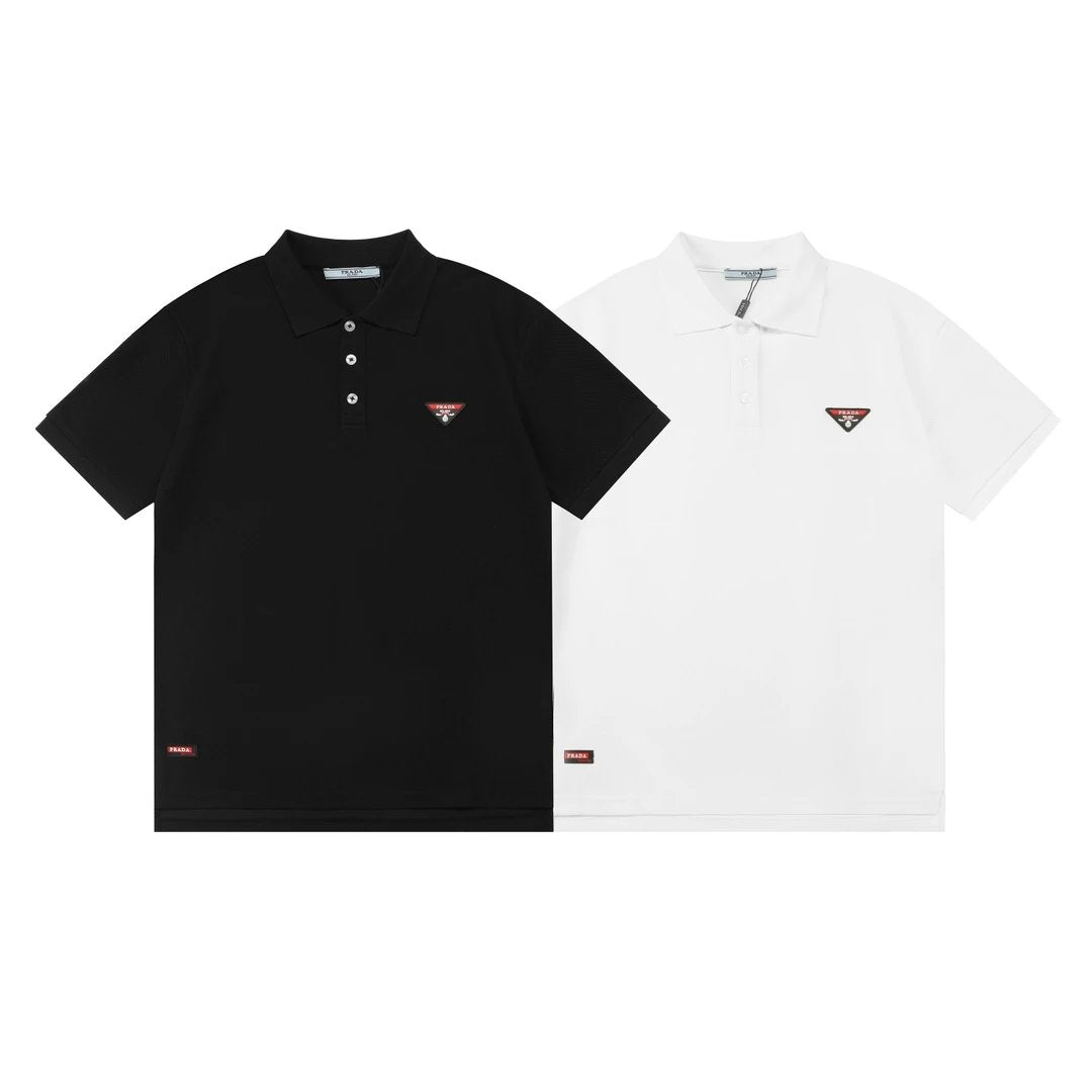 PRADA T-shirt Chest Letters logo Leather Stamp POLO Shirt Lapel Short Sleeve25ss New Unisex Commuter Short Sleeve Summer Loose Fit T Business Shirt Plus Size T-Shirt