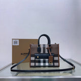 Burberry Women's Bag Top version 【Surrogate Shopping Grade Original Leather】Latest Mini Birch Brown Plaid Freya Tote Bag Large mini Tote Bag College Style Shoulder Women's Crossbody Handbag