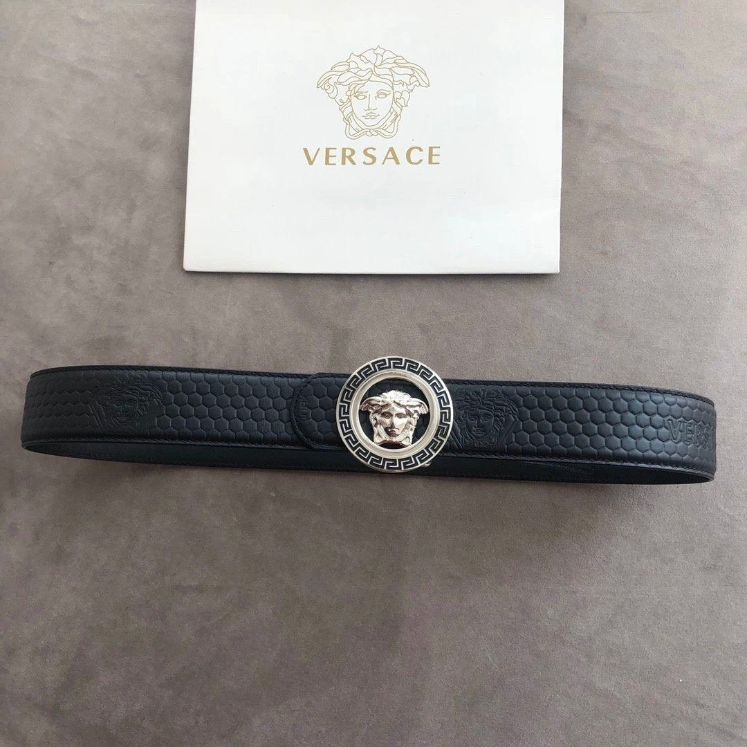 VERSACE Belt Top version Counter Original Brand New Full Set3.8Belt Belt Fashion Trendy Genuine Leather Business Casual Men's and Women's Belt Cowhide Pant Belt