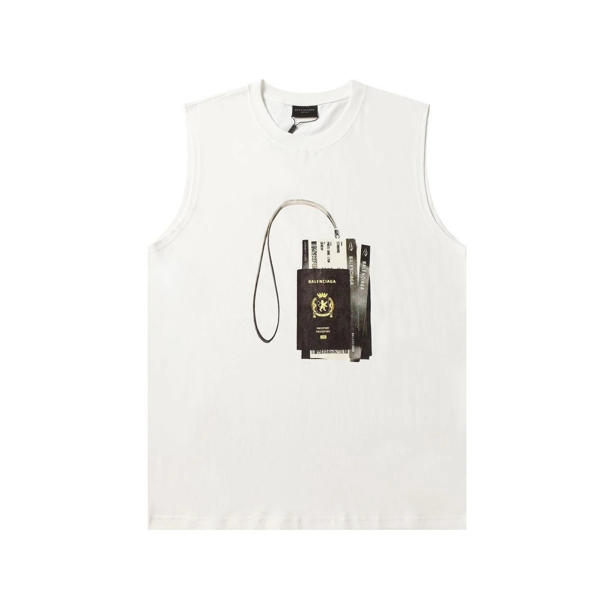 Balenciaga T-shirt Airline Ticket Lanyard Print on Chest logo Sleeveless Short Sleeve Sleeveless Vest25ss New Pure Cotton Unisex Style T T-shirt OS Loose Fit Base Shirt Top Half Sleeve T-Shirt