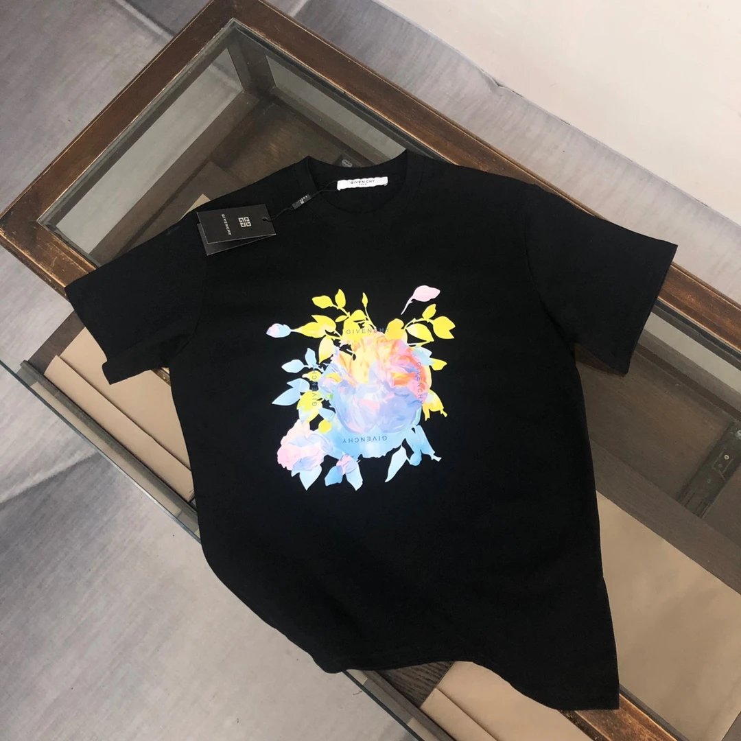 Givenchy T-shirt Colorful Floral Print on the Chest logo round Neck Short Sleeve25ss New Pure Cotton Unisex Style T T-shirt OS Loose Fit Base Shirt Half Sleeve T-Shirt Top Half Sleeve