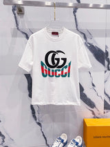 Gucci T-shirt GG Large Letter Red Green Printed LOGO Logo Crew Neck Short Sleeve25ss New Pure Cotton Unisex Style T T-shirt OS Loose Fit Base Shirt Casual Short Sleeve Top T-Shirt