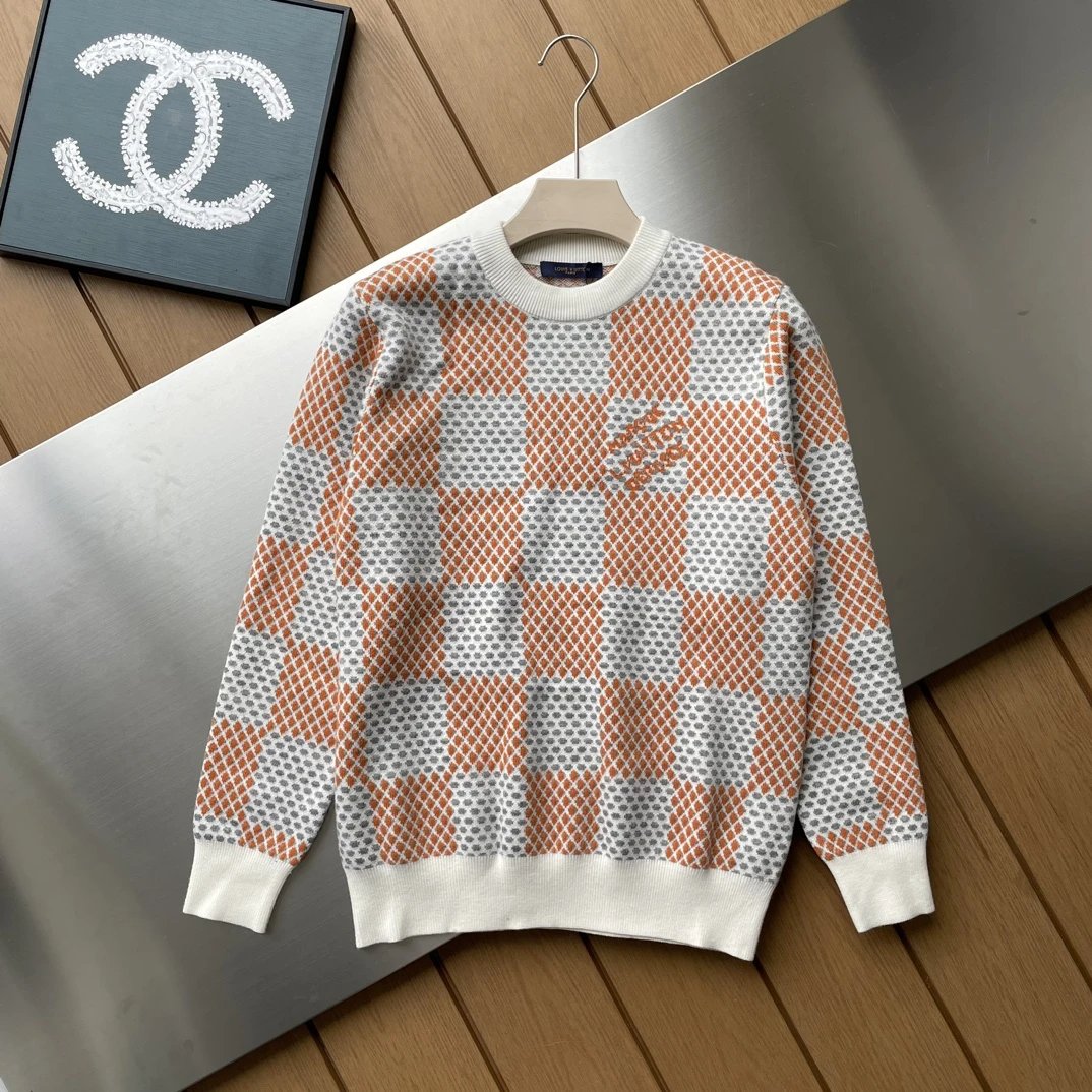 Louis Vuitton LV Sweater Checkerboard Pattern Round Neck Sweater Long Sleeve Pullover Thickened Lazy Style OS Loose Fit Unisex Knit Top Jacket Versatile Casual Wearable Inside and Outside